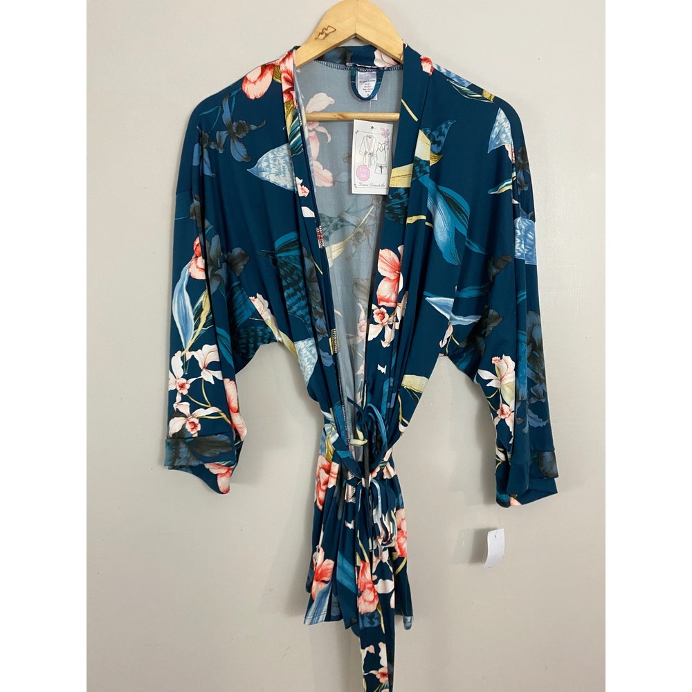 Linea Donatella Robe 3pc Set Womens M Teal Floral Sleepwear DST192 Loungewear